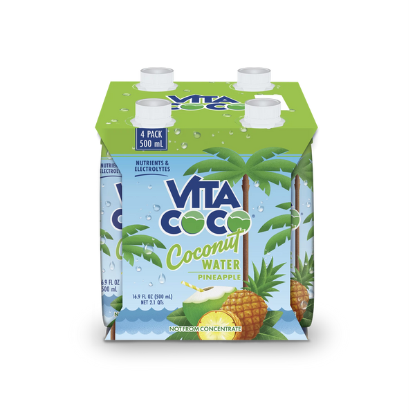 Vita Coco Coconut Water, Pineapple, 16.9 fl oz Tetra (4-12 Pack)