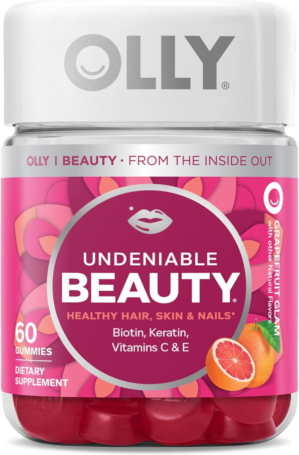 OLLY Undeniable Beauty Gummy, Chewable Supplement, Grapefruit, 60 Count