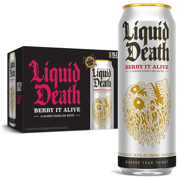 Liquid Death Sparkling Water, Berry It Alive, 19oz King Size Cans (8-12 Pack)