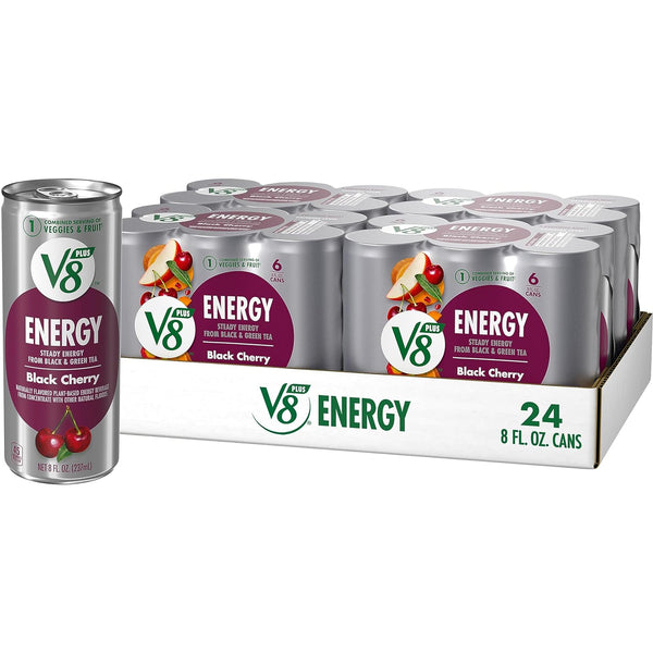 V8 +ENERGY Black Cherry Energy Drink, 8 FL OZ Can (4 Packs of 6 Cans)