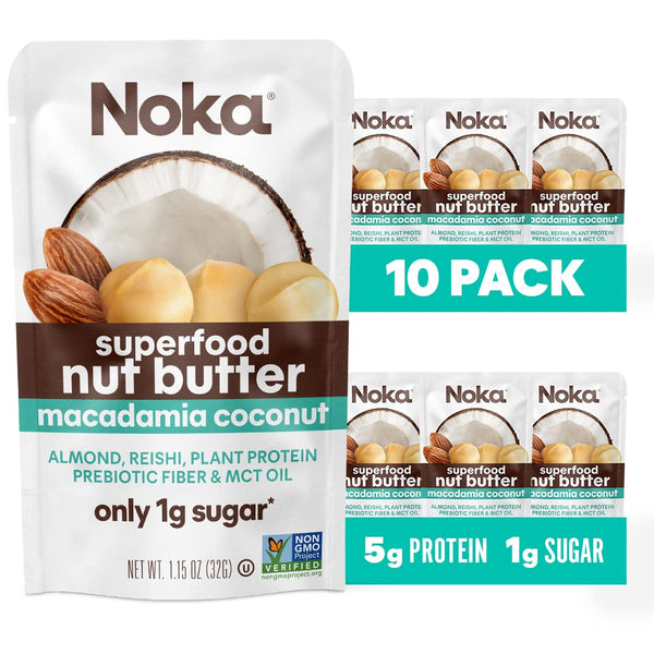 Noka Superfood Nut Butter Pouches, Macadamia Coconut, 1.15oz (10 Pack)