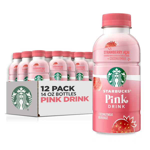 Starbucks Pink Drink, Strawberry Acai with Coconut Milk, 14oz (12 Pack)