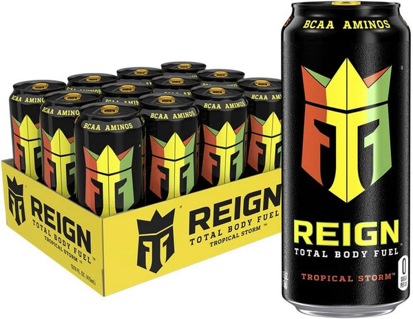 REIGN Total Body Fuel, Tropical Storm, Fitness & Performance Drink, 16oz (12 Pack)