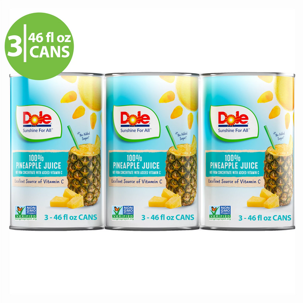 Dole All Natural 100% Pineapple Juice, 46 fl oz Can (3 pack)