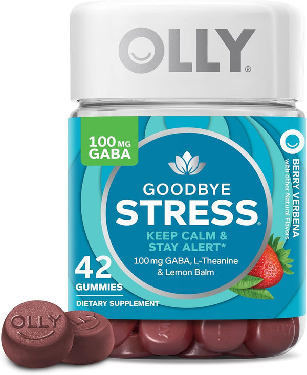 OLLY Goodbye Stress Gummy Supplement, Berry, 42-60-74-120 Count