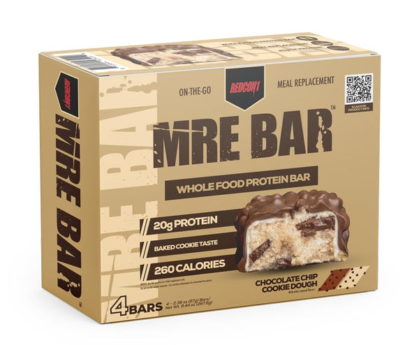 REDCON1 MRE Protein Bar, Chocolate Chip Cookie Dough, (4-12 pack)