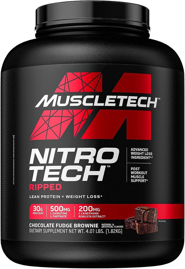 MuscleTech Nitro-Tech Ripped Lean Whey Protein Powder Chocolate, 4 Pound