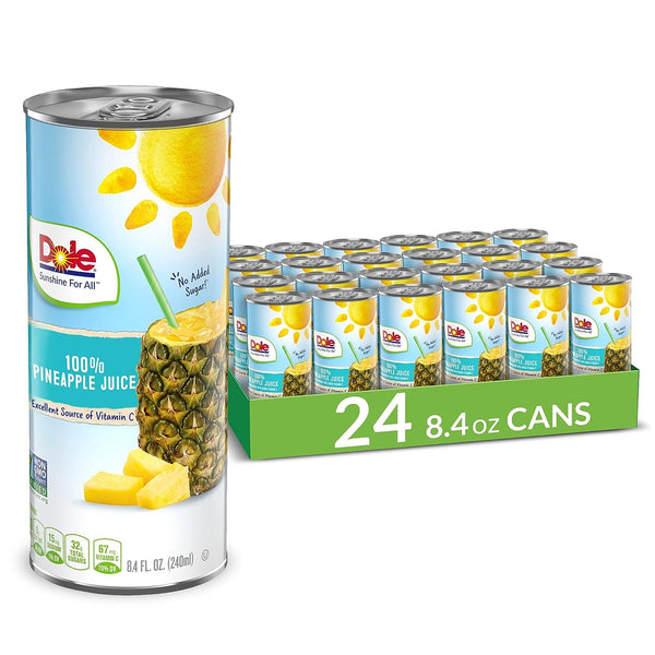 Dole 100% Pineapple Juice, No Added Sugar, 8.4oz, (24 pack)