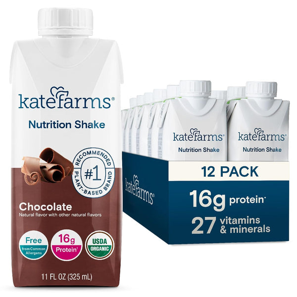 KATE FARMS Organic Vegan, Chocolate, 16g Protein shake, 11oz, 6-12 Pack