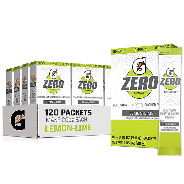 Gatorade G Zero Powder, Lemon Lime, 0.10oz 10 Ct (12 Pack)