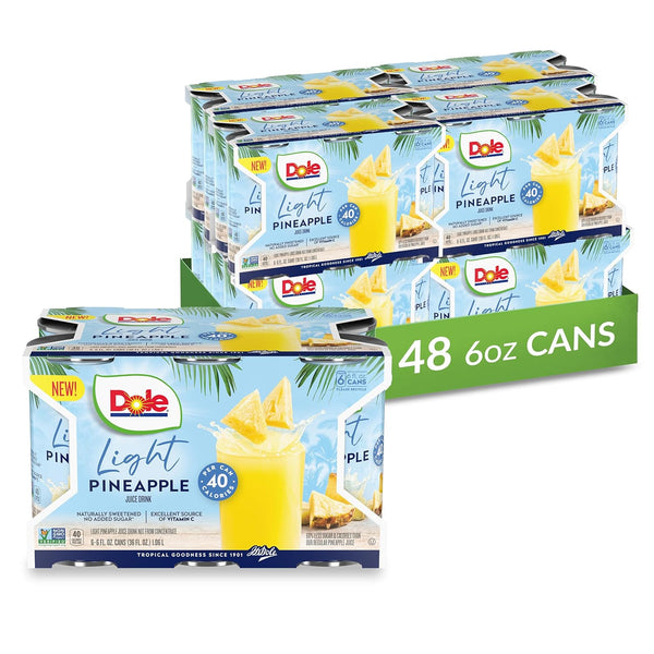 Dole Light Pineapple Juice Drink, No Added Sugar, 6 Fl Oz (Pack of 6), 48 Cans