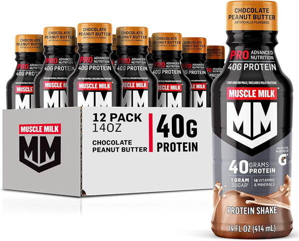 Muscle Milk Pro Series Protein Shake, Chocolate Peanut Butter, 14 Fl Oz (Pack of 12)