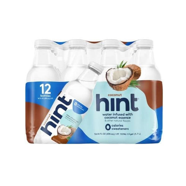 Hint Water Coconut, Zero Sugar, Zero Calories, 16oz (12 Pack)