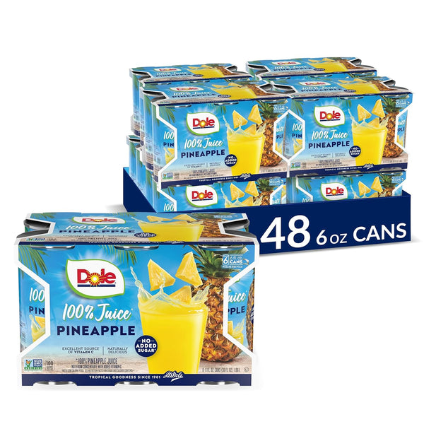 Dole 100% Pineapple Juice, No Added Sugar, 6oz, (6-8-24 pack)