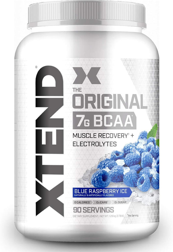 XTEND Original BCAA Powder Blue Raspberry Ice, 7g BCAAs for Men & Women  30-50-90 Servings