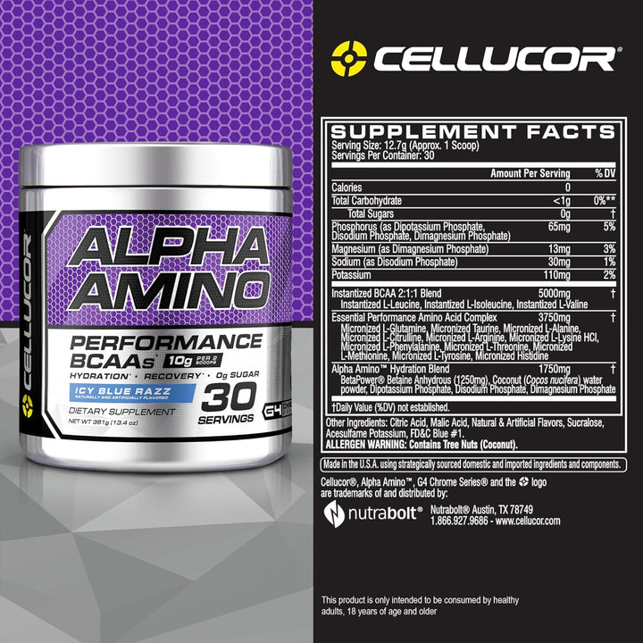 Cellucor Alpha Amino EAA & BCAA Powder Icy Blue Razz - Leo Smart Traders