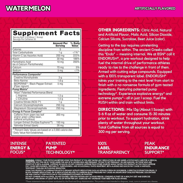 BSN Endorush Pre-Workout Powder Watermelon - Leo Smart Traders