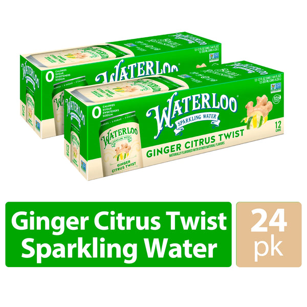 Waterloo Sparkling Water, Ginger Citrus Twist, 12 Fl Oz, 12-24 Pack Cans