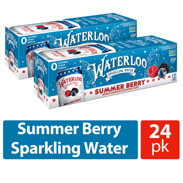 Waterloo Sparkling Water, Summer Berry, 12 fl oz, 12-24 Pack