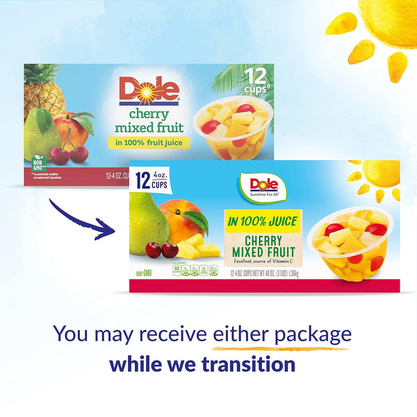 Dole Fruit Bowls Snacks Cherry Mixed Fruit in 100% Juice Snacks, 4oz (12-24-36 Pack)