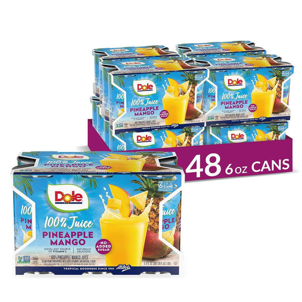 Dole 100% Pineapple Mango Juice, No Added Sugar, 6oz (6-8 pack)