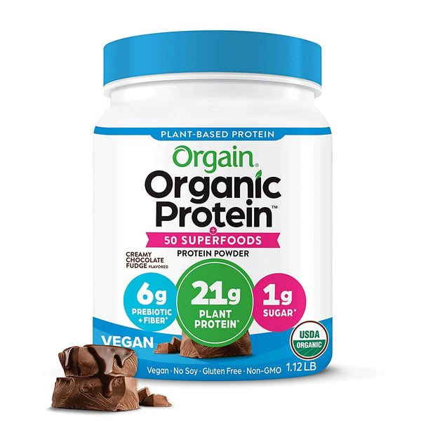 Orgain Organic Plant Based Protein + Superfoods Powder, Creamy Chocolate Fudge, 21g Protein, 1.12-2.02lb