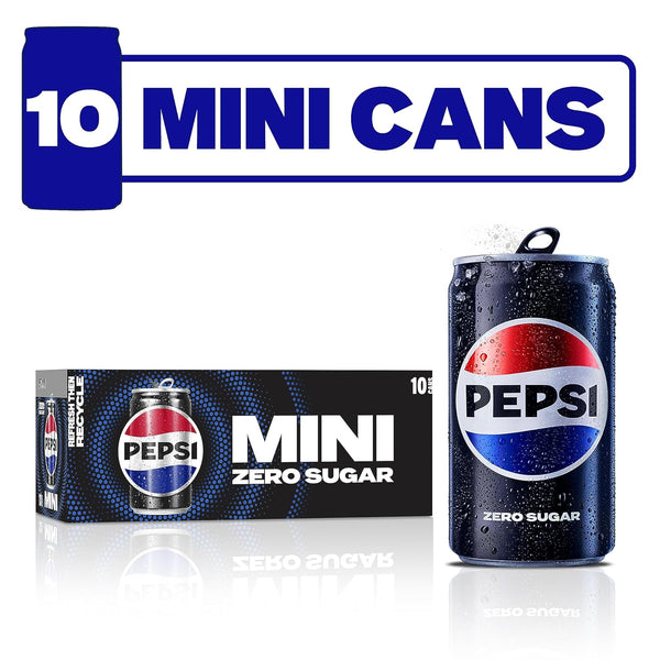 Pepsi Zero Sugar Soda, 7.5 Ounce Mini Cans, (10 Pack)