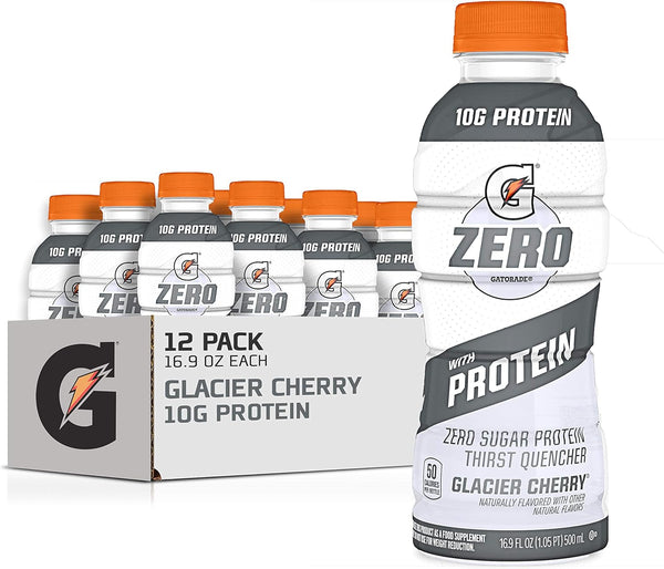 Gatorade Zero Sugar Protein Thirst Quencher Glacier Cherry 16.9oz 4-12 Pack