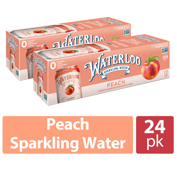 Waterloo Sparkling Water, Peach, 12 fl oz, 12-24 Pack