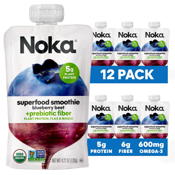 Noka Superfood Fruit Smoothie Pouches, Blueberry Beet, 4.22oz, 6-12 Count