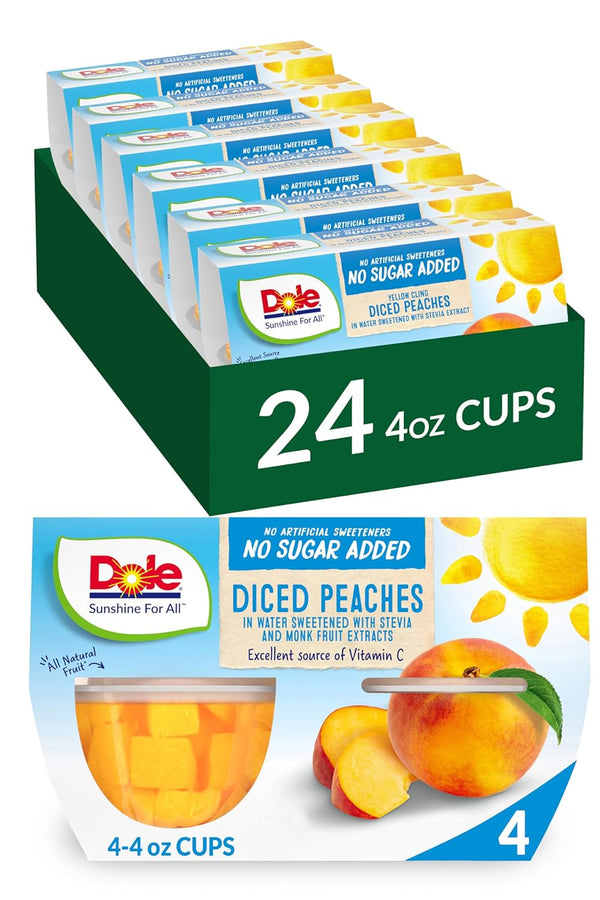 Dole Fruit Bowls Diced Peaches in 100% Juice, 4oz (12-24 pack)