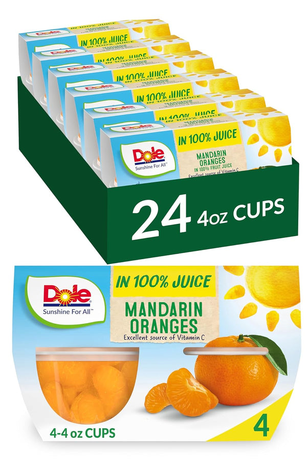 Dole Fruit Bowls Mandarin Oranges in 100% Juice, 4oz, (4-12-24 pack)