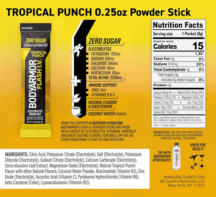 BODYARMOR Flash IV Electrolyte Packets Tropical Punch - Leo Smart Traders