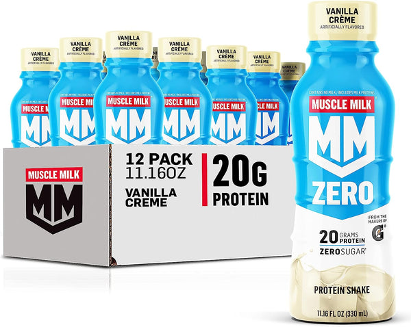 Muscle Milk Zero Protein Shake Vanilla Creme, 11.16 Fl Oz Bottle, 4-12 Ct