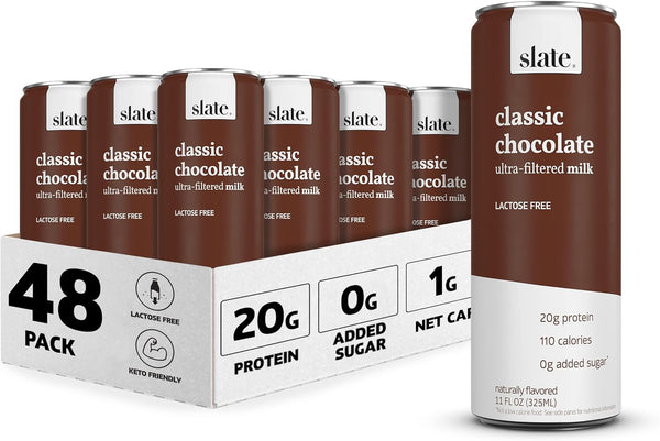 Slate Milk - 20g Protein Shake, Classic Chocolate, 20g Protein, 11oz (12-24Pack)