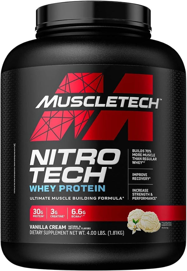 Whey Protein Powder MuscleTech Nitro-Tech Whey Protein Isolate & Peptides Vanilla, 2.2-4 lb