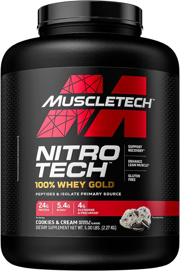 MuscleTech Nitro-Tech Whey Gold Protein Powder, Cookies and Cream, 2-5 Pound