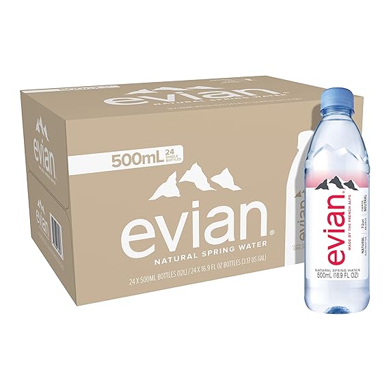 evian Natural Spring Water, 16.9 FL Oz, Pack of 24