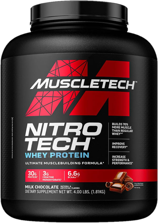 MuscleTech Nitro-Tech Whey Protein Isolate & Peptides Chocolate, 2.2-4 Pound