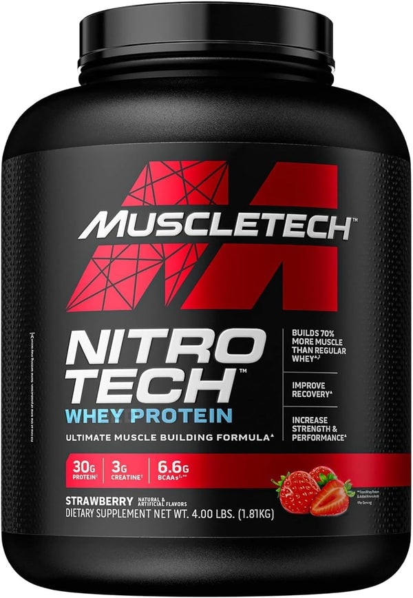 Whey Protein Powder MuscleTech Nitro-Tech Whey Protein Isolate Strawberry, 2.2-4 Pound