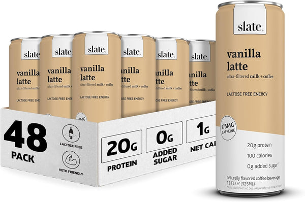 Slate Milk, 20g Protein Shake, Vanilla Latte, 20g Protein, 11oz (12-24 Pack)