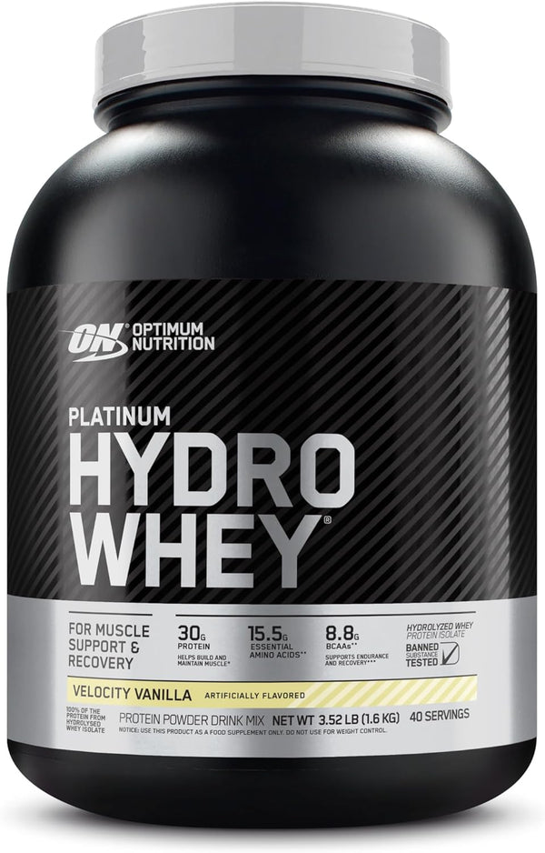 Optimum Nutrition Platinum Hydrowhey Protein Powder, Velocity Vanilla, 20-40 Servings