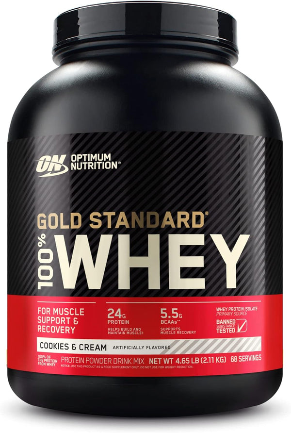 Optimum Nutrition Gold Standard 100% Whey Protein Powder, Cookies & Cream, 1.85-5 Pound