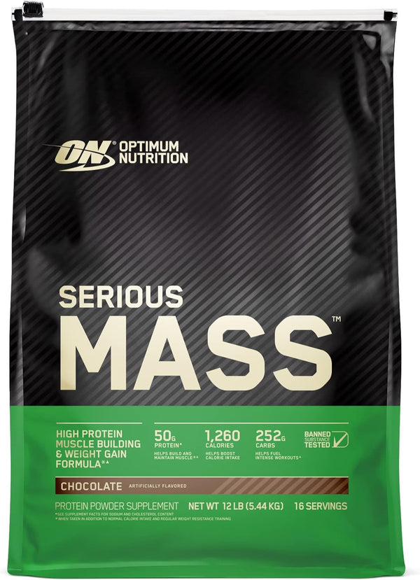 Optimum Nutrition Serious Mass, Weight Gainer Protein, Chocolate, 6-12 Pound