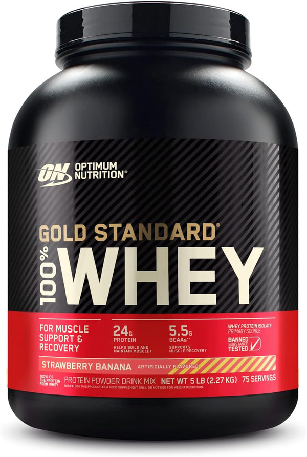 Optimum Nutrition Gold Standard 100% Whey Protein Powder, Strawberry Banana 2-5 Pound