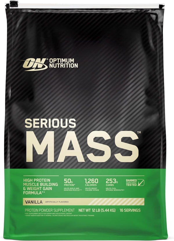 Optimum Nutrition Serious Mass, Weight Gainer Protein Powder, Vanilla, 6-12 Pound