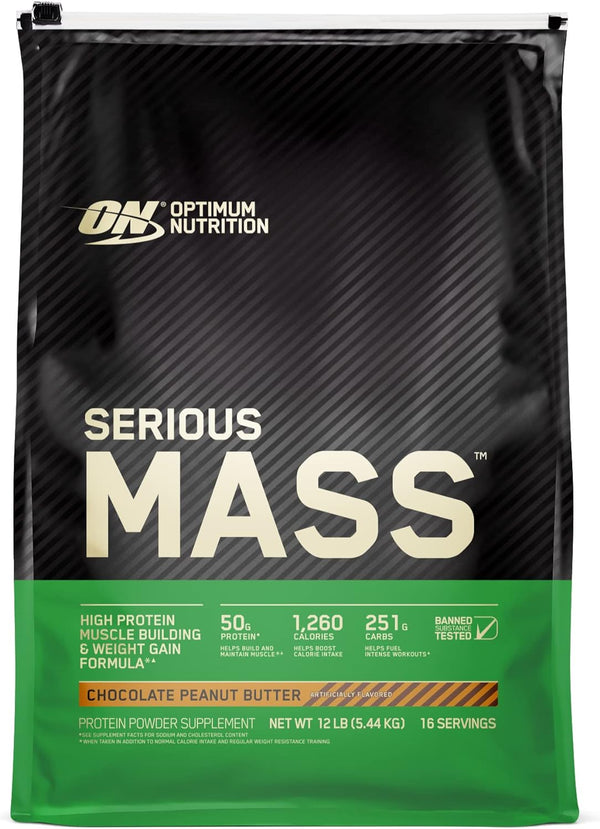 Optimum Nutrition Serious Mass, Weight Gainer Protein Powder, Chocolate Peanut Butter, 6-12 Pound