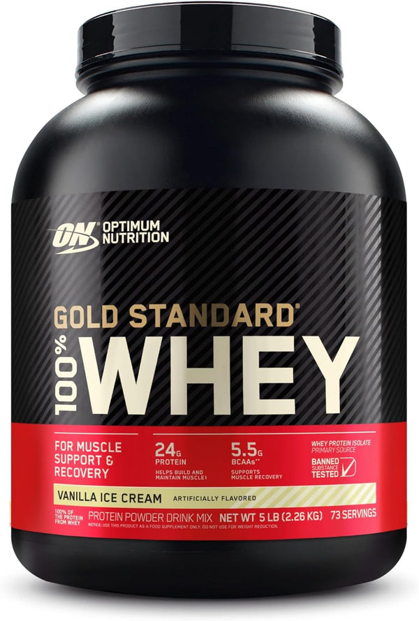 Optimum Nutrition Gold Standard 100% Whey Protein Powder, Vanilla Ice Cream, 2-5 Pound