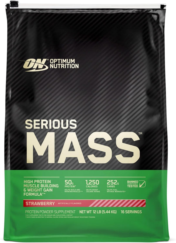 Optimum Nutrition Serious Mass, Weight Gainer Protein Powder, Strawberry, 6-12 Pound