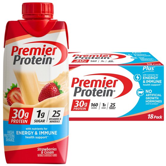 Premier Protein Shake, Strawberries & Cream, 30g Protein, 11oz (4-12 Pack)